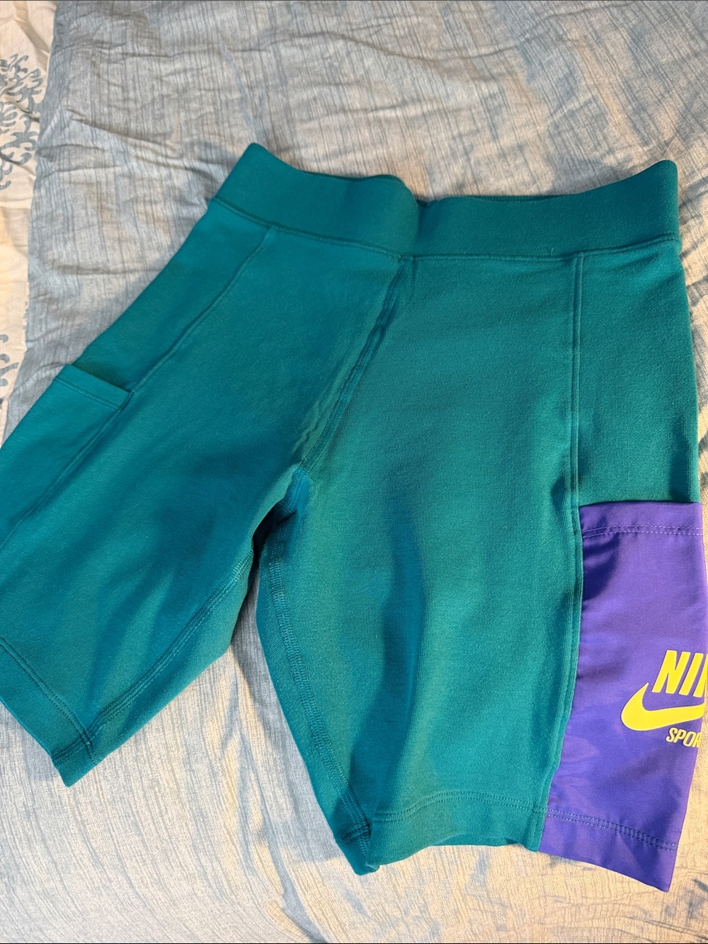 Nike Teal Green Kids Active Shorts with Purple Pocket